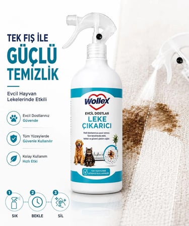  Evcil Hayvan Leke Çıkarıcı 500 ML | Kedi & Köpek İdrar, Kusmuk, Mama Lekesi ve Koku Giderici | Halı, Koltuk, Kumaş 