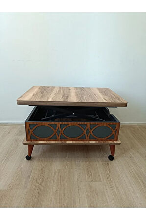 EVKO MOBİLYA Tekerlekli Akıllı Sehpa, Sihirli Sehpa, Orta Sehpa, Kademeli Sehpa, Yemek Masası