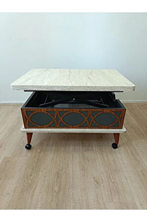 EVKO MOBİLYA Tekerlekli Akıllı Sehpa, Sihirli Sehpa, Orta Sehpa, Kademeli Sehpa, Yemek Masası