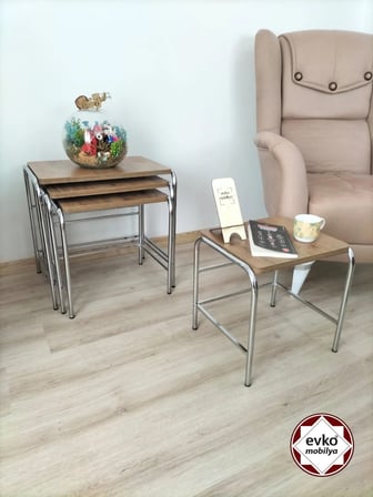 Evko Mobilya Buket Sehpa, 4'lü Zigon Sehpa, Servis Sehpası, Iç Içe Geçen Sehpa, Ahşap Sehpa, Dikdörtgen Sehpa