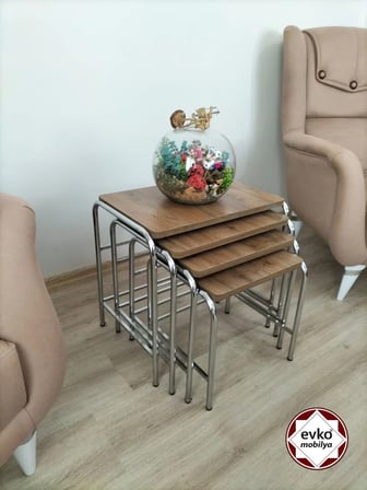 Evko Mobilya Buket Sehpa, 4'lü Zigon Sehpa, Servis Sehpası, Iç Içe Geçen Sehpa, Ahşap Sehpa, Dikdörtgen Sehpa