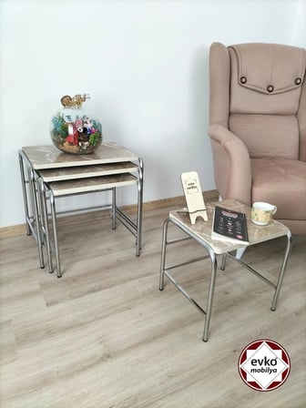 Evko Mobilya Buket Sehpa, 4'lü Zigon Sehpa, Servis Sehpası, Iç Içe Geçen Sehpa, Ahşap Sehpa, Dikdörtgen Sehpa