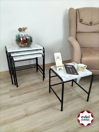 Evko Mobilya Buket Sehpa, 4'lü Zigon Sehpa, Servis Sehpası, Iç Içe Geçen Sehpa, Ahşap Sehpa, Dikdörtgen Sehpa