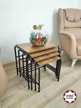 Evko Mobilya Buket Sehpa, 4'lü Zigon Sehpa, Servis Sehpası, Iç Içe Geçen Sehpa, Ahşap Sehpa, Dikdörtgen Sehpa