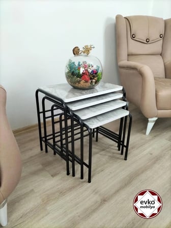 Evko Mobilya Buket Sehpa, 4'lü Zigon Sehpa, Servis Sehpası, Iç Içe Geçen Sehpa, Ahşap Sehpa, Dikdörtgen Sehpa