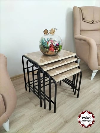 Evko Mobilya Buket Sehpa, 4'lü Zigon Sehpa, Servis Sehpası, Iç Içe Geçen Sehpa, Ahşap Sehpa, Dikdörtgen Sehpa