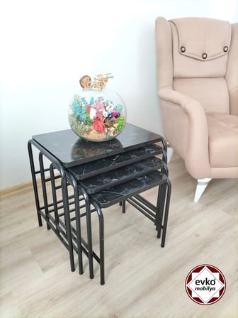 Evko Mobilya Buket Sehpa, 4'lü Zigon Sehpa, Servis Sehpası, Iç Içe Geçen Sehpa, Ahşap Sehpa, Dikdörtgen Sehpa