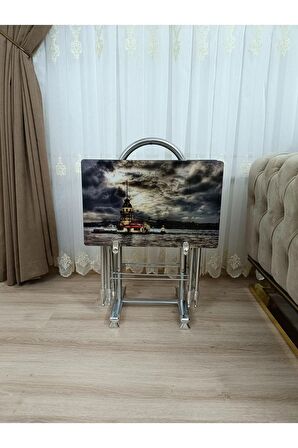 Çanta Zigon Sehpa, 4'lü Sehpa, Servis Sehpası, Camlı Sehpa, Krom Sehpa, Katlanır Sehpa