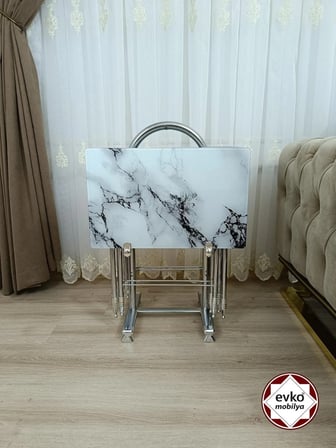 Evko Mobilya Çanta Zigon Sehpa, 4'lü Sehpa, Zigon Sehpa, Servis Sehpası, Camlı Sehpa, Katlanır Sehpa