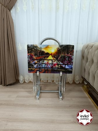 Evko Mobilya Çanta Zigon Sehpa, 4'lü Sehpa, Zigon Sehpa, Servis Sehpası, Camlı Sehpa, Katlanır Sehpa