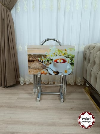 Evko Mobilya Çanta Zigon Sehpa, 4'lü Sehpa, Zigon Sehpa, Servis Sehpası, Camlı Sehpa, Katlanır Sehpa