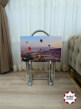 Evko Mobilya Çanta Zigon Sehpa, 4'lü Sehpa, Zigon Sehpa, Servis Sehpası, Camlı Sehpa, Katlanır Sehpa
