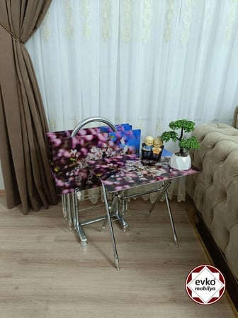 Evko Mobilya Çanta Zigon Sehpa, 4'lü Sehpa, Zigon Sehpa, Servis Sehpası, Camlı Sehpa, Katlanır Sehpa