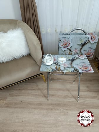 Evko Mobilya Çanta Zigon Sehpa, 4'lü Sehpa, Zigon Sehpa, Servis Sehpası, Camlı Sehpa, Katlanır Sehpa