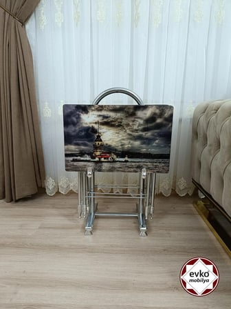 Evko Mobilya Çanta Zigon Sehpa, 4'lü Sehpa, Zigon Sehpa, Servis Sehpası, Camlı Sehpa, Katlanır Sehpa