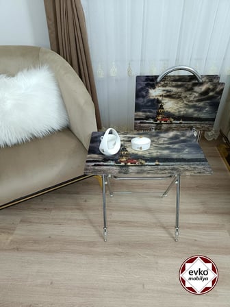 Evko Mobilya Çanta Zigon Sehpa, 4'lü Sehpa, Zigon Sehpa, Servis Sehpası, Camlı Sehpa, Katlanır Sehpa