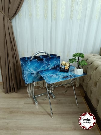 Evko Mobilya Çanta Zigon Sehpa, 4'lü Sehpa, Zigon Sehpa, Servis Sehpası, Camlı Sehpa, Katlanır Sehpa