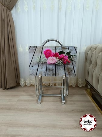 Evko Mobilya Çanta Zigon Sehpa, 4'lü Sehpa, Zigon Sehpa, Servis Sehpası, Camlı Sehpa, Katlanır Sehpa
