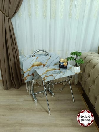 Evko Mobilya Çanta Zigon Sehpa, 4'lü Sehpa, Zigon Sehpa, Servis Sehpası, Camlı Sehpa, Katlanır Sehpa
