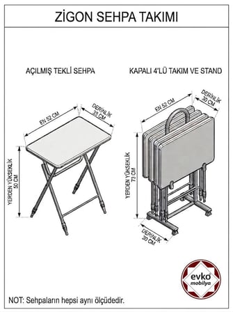 Evko Mobilya Çanta Zigon Sehpa, 4'lü Sehpa, Zigon Sehpa, Servis Sehpası, Camlı Sehpa, Katlanır Sehpa