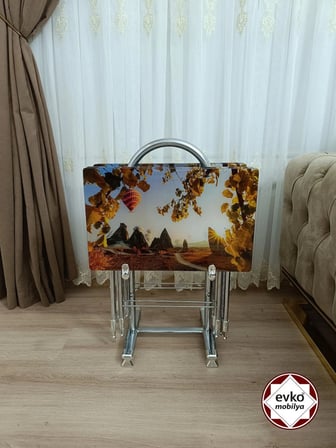 Evko Mobilya Çanta Zigon Sehpa, 4'lü Sehpa, Zigon Sehpa, Servis Sehpası, Camlı Sehpa, Katlanır Sehpa