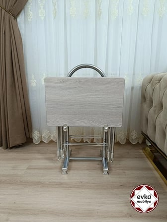 Evko Mobilya Çanta Zigon Sehpa, 4'lü Sehpa, Zigon Sehpa, Servis Sehpası, Mdf Mebran Sehpa, Katlanır Sehpa