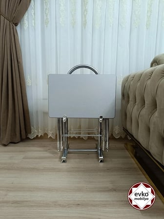 Evko Mobilya Çanta Zigon Sehpa, 4'lü Sehpa, Zigon Sehpa, Servis Sehpası, Mdf Mebran Sehpa, Katlanır Sehpa