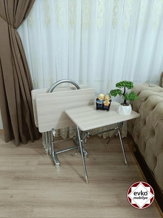 Evko Mobilya Çanta Zigon Sehpa, 4'lü Sehpa, Zigon Sehpa, Servis Sehpası, Mdf Mebran Sehpa, Katlanır Sehpa