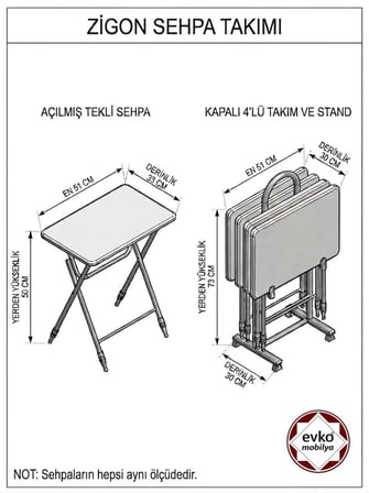 Evko Mobilya Çanta Zigon Sehpa, 4'lü Sehpa, Zigon Sehpa, Servis Sehpası, Mdf Mebran Sehpa, Katlanır Sehpa