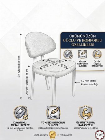 EVKO MOBİLYA Damla Sandalye, Mutfak Salon Sandalyesi, 2 Adet Sandalye, Metal Sandalye, Yemek Sandalyesi, Otel Cafe Restoran Sandalyesi