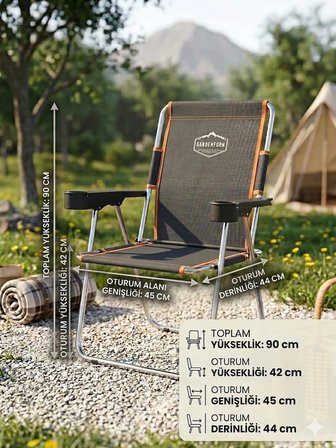 Evko Mobilya Kamp Sandalyesi, Katlanabilir Kamp Sandalyesi, Bardaklıklı Sandalye, Piknik Plaj Bahçe Sandalyesi