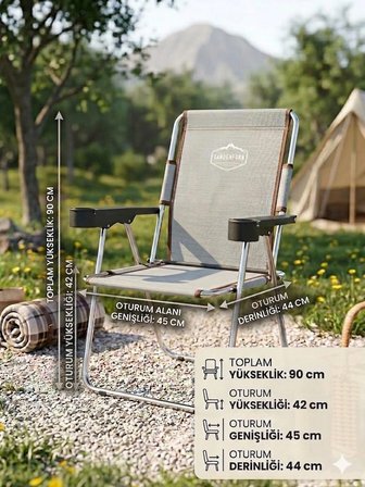 Evko Mobilya Kamp Sandalyesi, Katlanabilir Kamp Sandalyesi, Bardaklıklı Sandalye, Piknik Plaj Bahçe Sandalyesi