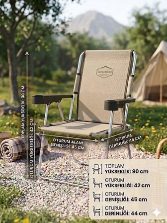Evko Mobilya Kamp Sandalyesi, Katlanabilir Kamp Sandalyesi, Bardaklıklı Sandalye, Piknik Plaj Bahçe Sandalyesi