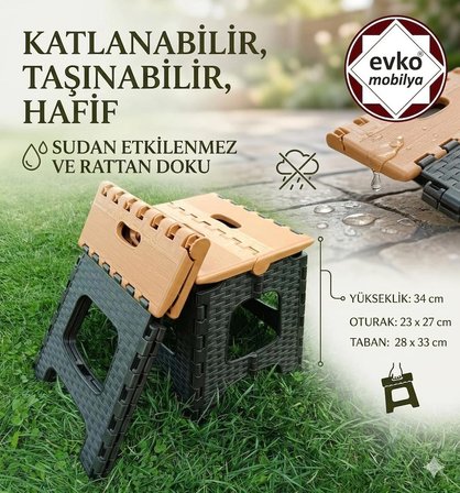 Plastik Katlanır Tabure, Kamp-Bahçe Taburesi, Taşınabilir Tabure, Orta Boy Katlanır Tabure
