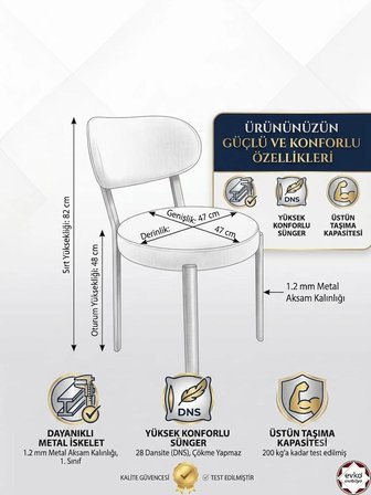 EVKO MOBİLYA Smart Sandalye, Mutfak Salon Sandalyesi, 2 Adet Sandalye, Metal Sandalye, Yemek Sandalyesi, Otel Cafe Restoran Sandalyesi
