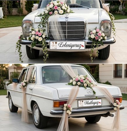 MasKEY Gelin Arabası Plakalık Sticker (Just Married / Evleniyoruz) 2’li Set Kendinden Yapışkanlı Folyo