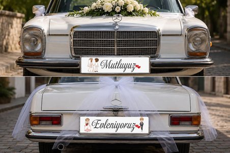 MasKEY Gelin Arabası Plakalık Sticker (Just Married / Evleniyoruz) 2’li Set Kendinden Yapışkanlı Folyo