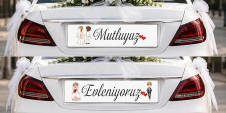 MasKEY Gelin Arabası Plakalık Sticker (Just Married / Evleniyoruz) 2’li Set Kendinden Yapışkanlı Folyo