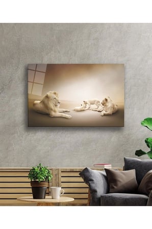 Aslan Hayvan Cam Tablo 4mm Dayanıklı Temperli Cam