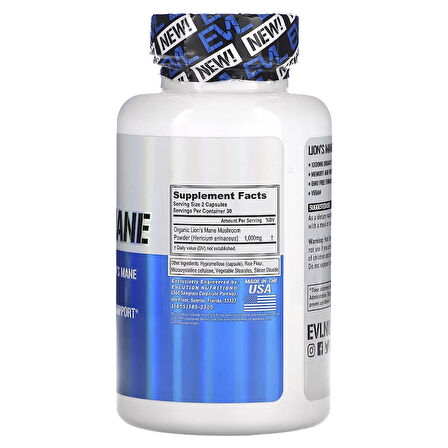 Evlution Organic Lion’s Mane Mushroom Nootropics Brain Support Focus Memory and Nerve Support Immunity Support