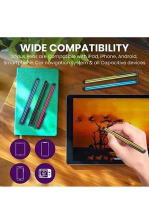 Evrensel Dokunmatik Tablet Kalemi iPad iOS Android Telefon Uyumlu Akıllı Çizim Yazım Kalemleri Hassas İnce Uçlu Renkli Metal Gövde Telefon Koruyucu Stylus Pen Çizim Kalemi Seti