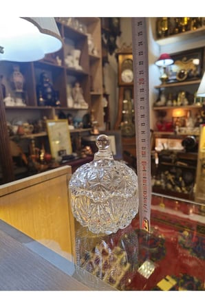 Vintage Kesme Kristal Kapaklı Şekerlik / Lokumluk