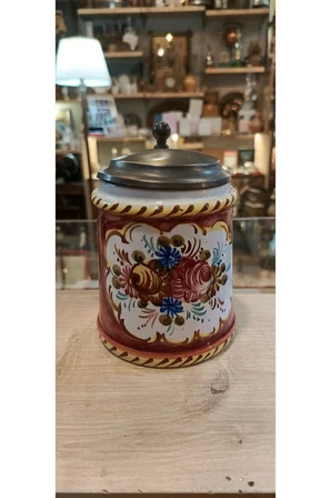 Vintage Seramik Kapaklı Kupa / Bardak – El Boyama