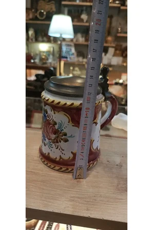 Vintage Seramik Kapaklı Kupa / Bardak – El Boyama