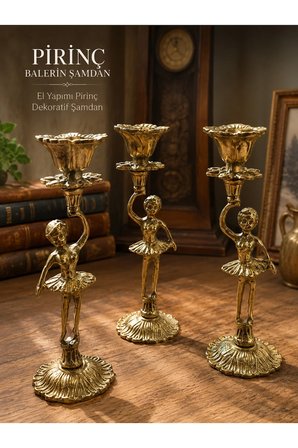 Pirinç Balerin Şamdan Takımı – 4 Adet Vintage Dekoratif Şamdan