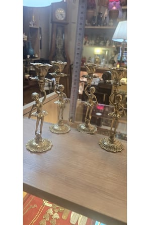 Pirinç Balerin Şamdan Takımı – 4 Adet Vintage Dekoratif Şamdan