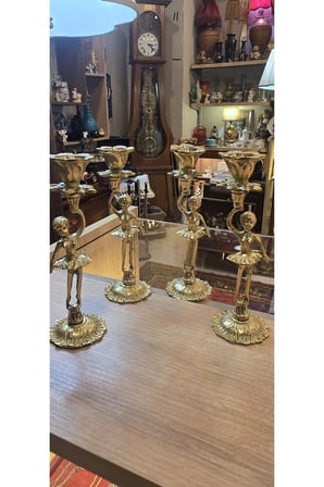 Pirinç Balerin Şamdan Takımı – 4 Adet Vintage Dekoratif Şamdan