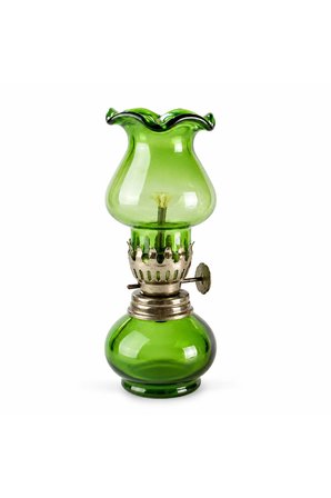 Vintage Yeşil Cam Gaz Lambası – Dekoratif Antika Obje