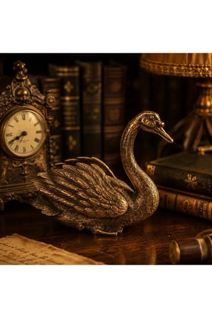 Vintage Pirinç Görünümlü Kuğu Biblo – Dekoratif Masa Üstü Obje