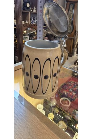 VINTAGE KAPAKLI SERAMİK ALMAN BİRA KUPASI (STEIN)